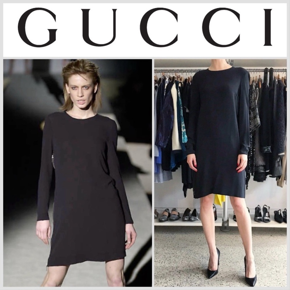 GUCCI by TOM FORD F/W 2001 Silk Exposed Zipper Runway Vintage Blk Dress Size 40
